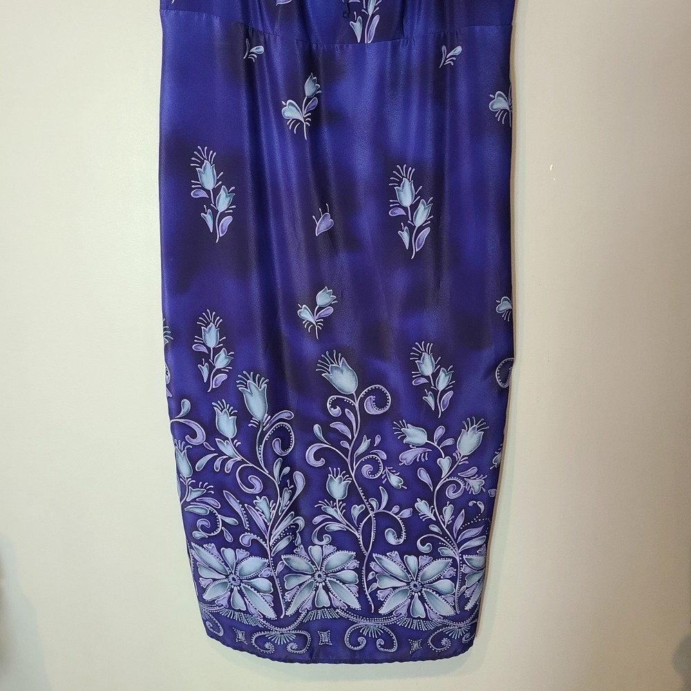 VTG 90s‎ Y2K California Concepts Maxi Dress Sz 16 Blue Floral Resort Satin - Picture 3 of 8